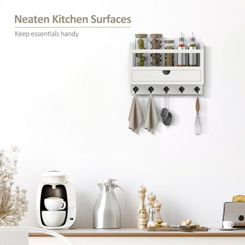 Nekon Key and Mail Holder for Wall, Key Organizer with 5 Hooks & Storage Drawer, 11" W x 7.9" H x 3.1" D Wooden Key Rack for Entryway and Home Decor (White) - Cosy Home Interiors Nekon Key and Mail Holder for Wall, Key Organizer with 5 Hooks & Storage Drawer, 11" W x 7.9" H x 3.1" D Wooden Key Rack for Entryway and Home Decor (White) - Image 5