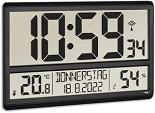 TFA Dostmann XL 60.4520.01 Digital Wall Temperature and Humidity Day of The Week (8 Languages) Radio Controlled Clock Easy to Read Large Black, (L) 360 x (B) 235 x (H) 28 (84) mm