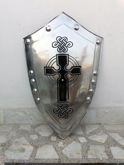 装飾的な中世ナイトシールドウォールデコ、メタリックシルバー、61.0 cm