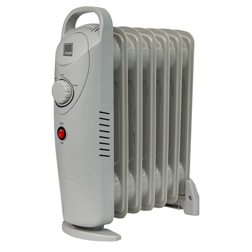KNIGHT 7 Fins 700W Oil-Filled Radiator Heater White Colour with Thermostat, Overheat Protection, Power Switch, for indoor use, Quiet Electric Space Heater for Bedroom, Office, Home (7 Fins)