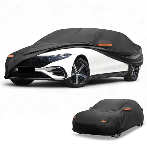 Partuto 1 Pc Housse De Voiture Universelle Imperméable Toutes Saisons Protection Anti-UV Soleil Pluie 190T-Pu Noir Convient pour Berline Longueur Jusqu'À 165