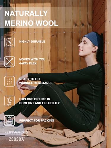 METARINO Women 100% Merino Wool Base Layer Set Thermal Underwear Casual Top,Bottom for Hiking Travel Skiing3
