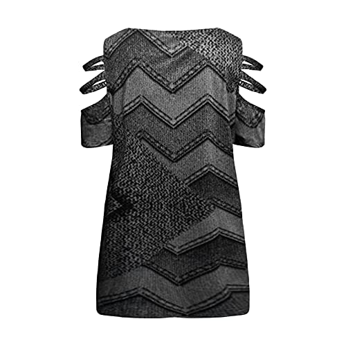 Blusas Retro con cremallera de Verano para Mujer Camisa suelta con Cuello en V para Mujer,, Cinza es