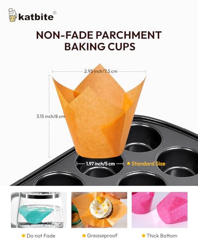 image for Katbite Tulip Cupcake Liners 200PCS, Muffin Liners Baking Cups, Cupcak