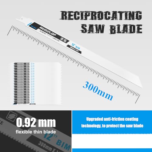 Image of 25 Pack 12 inch Reciprocating Saw Blades Set, 14TPI High Carbon Saw Blades, Metal Saw Blades with Organizer Case (25, 14TPI /12 inch)