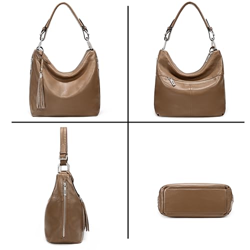 Image of YALUXE Women's Genuine Leather Hobo Handbags Purses Shoulder Bags Cross-body Bags with Double Zippered Pockets
