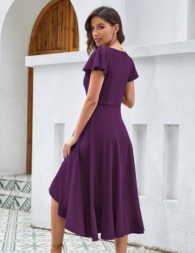 Image of HomRain V Neck Formal Wedding Guest Dresses for Women Ruffle Sleeves for Cocktail Graduation Modest Dress