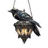 Faux Stained Glass Gothic Raven Lantern - Crow lamp – Spooky Crow on Lamp Window Hanging, Handmade Raven Suncatcher for Halloween Decor Indoor, Dark Academia Gothic Home Party Decoration(Bb)