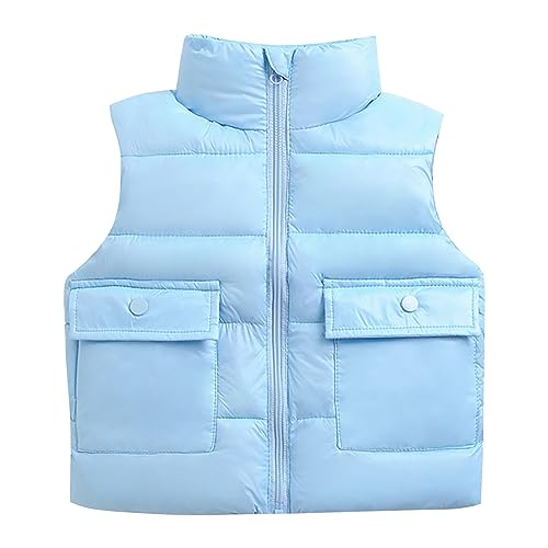 Kinder-Steppweste-Stehkragen-Daunenweste-fuer-Maedchen-Jungen-Dicke-Warme-Oberbekleidung-Atmungsaktive-Weste-Solide-Softshelljacke-mit-Reissverschluss-Winterjacke-mit-Tasche-Kids-Weste