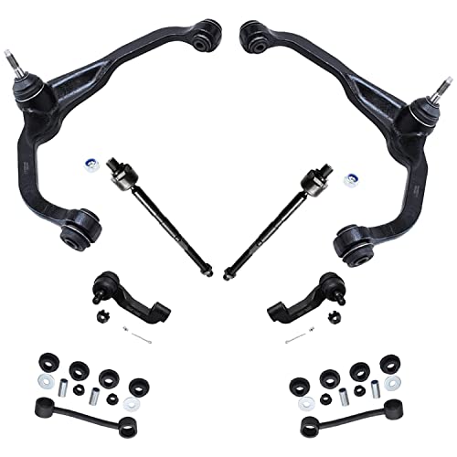 Image of Detroit Axle - 8PC Front Upper Control Arms + Inner & Outer Tie Rods + Sway Bars for 2007 2008 2009 2010 2011 Dodge Nitro