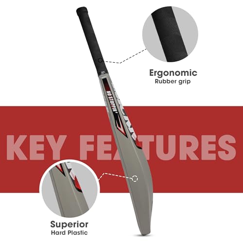 Image of WHACKK Double Blade Cricket Bat Full Size - Virgin Plastic Heavy-Duty Tennis & Turf Bat | Bigger Sweet Spot, Crack-Resistant | Tournament Standard Size 8 for Adults & Seniors (Grey)