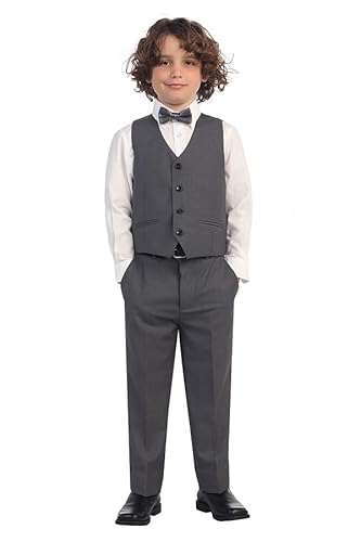 2 Piece Kids Boys Charcoal Vest And Pants Formal Set, 7 #TOP3