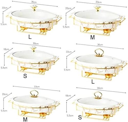 Buffetwärmer-Set, Keramik-Chafer mit Marmorimitat-Finish, mit Glasdeckel und Brennstoffhaltern, für Buffet-Hochzeiten, Partys, Bankette, Catering-Events,Grün a,36 * 22 * 5,5cm – Bild 8
