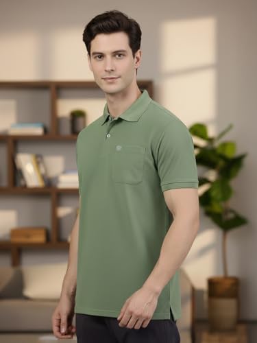 Image of Lux Cozi Men's Cotton Blend Polo T-Shirt with Chest Pocket | Collar T-Shirts for Men | Half Sleeves | Plain - Regular Fit (Pack of 1)