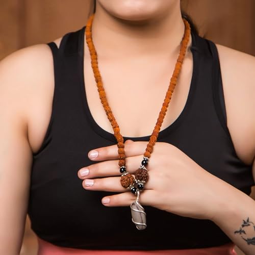 LOVENSPIRE Rudraksha Mala with Narmadeshwar Shivling Pendant for Men Women 5 Mukhi Rudraksha Mala Shaligram Narmada Pendant Necklace Yoga Meditation (pack of 1)2