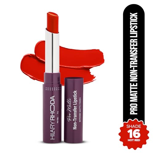Image of Hilary Rhoda Pro Matte Non-Transfer Lipstick | Waterproof & Smudge-Proof | 12-Hour Long Stay | 24 Shades Available | Highly Pigmented Matte Finish Lipstick | 2g - (Hot Red | Shade 16)