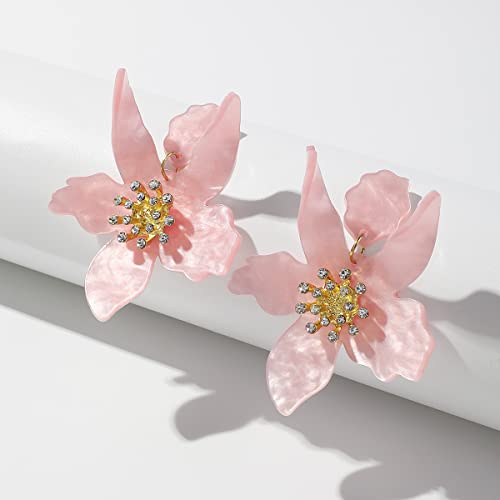 Boho Flower Drop Dangle Earrings For Women - Pink Statement Earring Jewelry Gift For Girls Sister Mom Lover And Friends #TOP3