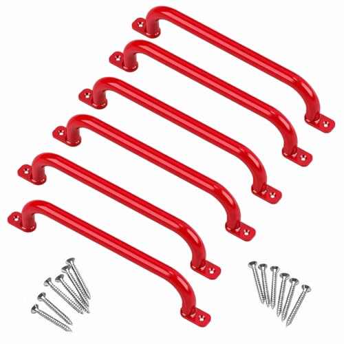 Image of 48cm Long Metal Playground Safety Handle Monkey Bars for Kids Backyard (Pack of 6), Jungle Gym for Indoor Outdoor Playground Playset Handle Accessories for Playhouse, Red