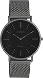 Oozoo Vintage Damenuhr mit massivem grobmaschigem Edelstahl Milanaise Metallband 36 MM Titanfarben/Schwarz C9930