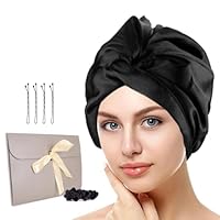 Seidenhaube zum Schlafen - Schlafhaube Seide für Haar über Nacht Gesund, Bewahrt Lockenform, Verhindert Frizz & Haarbruch, Silk Bonnet Seide für Frauen mit Allen Haartypen(Schwarz) Kaempe