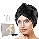 Seidenhaube zum Schlafen - Schlafhaube Seide für Haar über Nacht Gesund, Bewahrt Lockenform, Verhindert Frizz & Haarbruch, Silk Bonnet Seide für Frauen mit Allen Haartypen(Schwarz) Kaempe