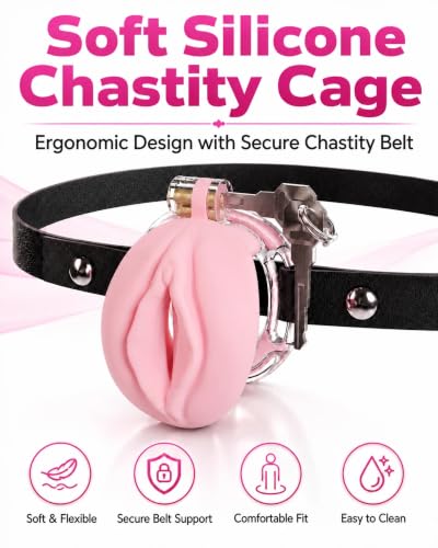 Image of Flat Chastity Cage Sissy Pink Silicone Soft Realistic Vagina (Pink)