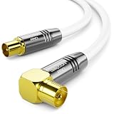deleyCON 1m Cable Antena TV 4K - 4K Ultra-HD Full HD HDTV - 1x Acodado - Cable Coaxial - Conector IEC (Recto) a Toma IEC (90° Grados) - Conector Metálico - Blanco