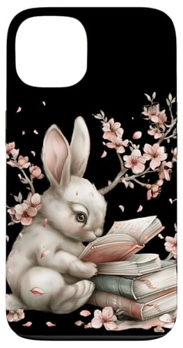 Rabbit Reading Books For Bunny Mom Cherry Blossom Flowers Custodia per iPhone 13