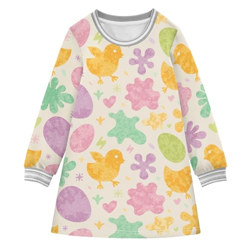 Chicken Flower Girls Dresses Long Sleeve Sweatshirt Dress for Girls Winter Toddler Casual A Line Dresses Size 2-8T