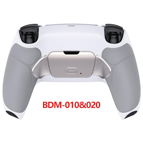 Image of eXtremeRate Silver Real Metal Buttons (RMB) Version RISE 2.0 Remap Kit for ps5 Controller BDM-010 BDM-020 with Gray Rubberized Grip Back Shell, Upgraded Back Buttons Attachment - Without Controller