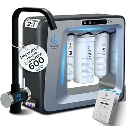 Foto di Glowse PR600 Depuratore Acqua Domestico 7 Stadi a Osmosi Inversa con Rubinetto Digitale Senza Serbatoio Flusso Diretto Acqua Pura e Sicura per la Tua Cucina.