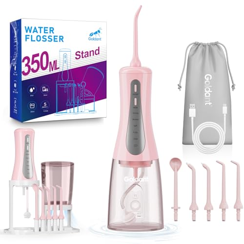 Image of 2026 New 350ML Water Flosser with Drainage & Storage Stand, Keeps Dry & Clean, 5 Modes, 360Nozzle, Cordless Rechargeable, IPX7 Waterproof, Portable for Home & Travel (Pink)