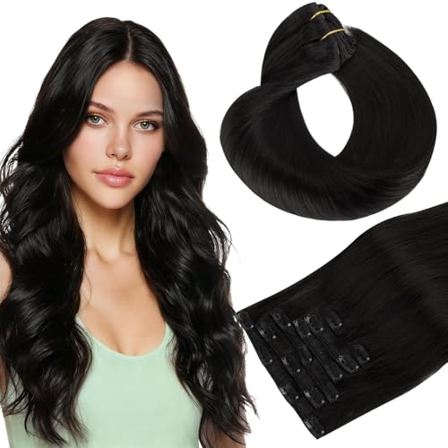 Image of HOTBANANA Clip in Hair Extensions, Quick Wear & Full Head 12 inch #1 | 75g 7pcs Jet Black, Easy Style Natural Volume Boost, with Secure Fit Clips, Comfortable Wear Everyday for Women Girls