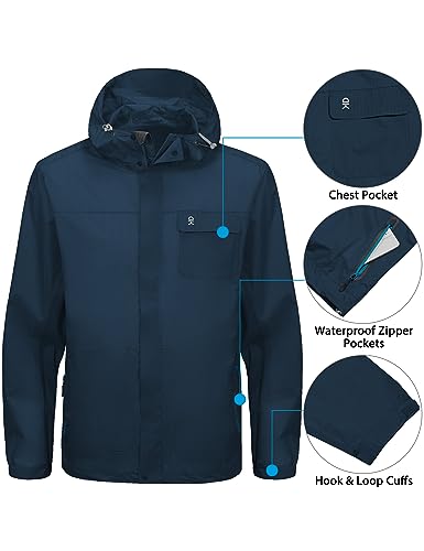 Image of Little Donkey Andy Men's Waterproof Rain Jacket Coat, Lightweight Raincoat Windbreaker with Hood for Golf Hiking, UPF 30
