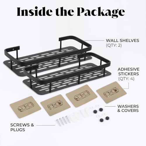 Image of Niwlix Self Adhesive Bathroom Organiser Without Drill Accessories Set | Wall Mounted Bathroom Shelves | Aluminum Bathroom Organizer Rack for Bathroom Accessories (Black)