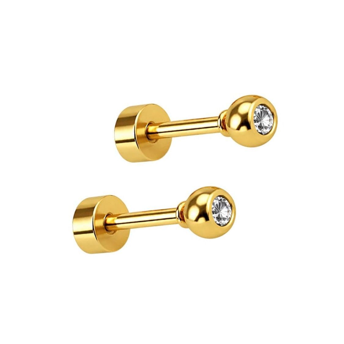 vama FASHIONS 4mm 18K Gold Plated Stainless Steel Anti Tarnish barbell stud earring Piercing Ear Studs Hypoallergenic Lightweight Stud Earrings for Men & Boys-picture-28