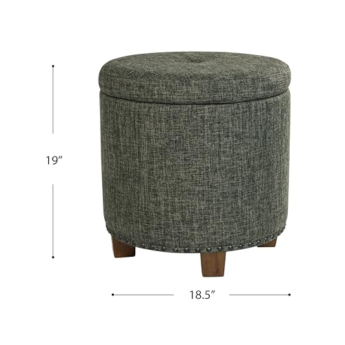 Image of HomePop 18.5 inch Round Storage Ottoman with Nailheads - Green Clover Fabric