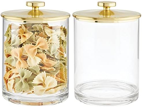 mDesign Large Modern Kitchen Apothecary Storage Organizer Canister Jars - Plastic Containers - Organization Holder for Pantry, Counter, Cabinet, Cupboard, Lumiere Collection, 2 Pack, Clear/Soft Brass