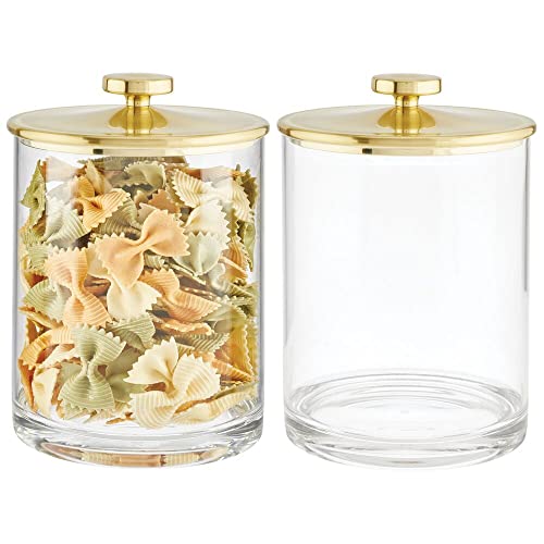 Mdesign Large Modern Kitchen Apothecary Storage Organizer Canister Jars - Plastic Containers - Organization Holder For Pantry, Counter, Cabinet, Cupboard, Lumiere Collection, 2 Pack, Clear/Soft Brass #TOP23