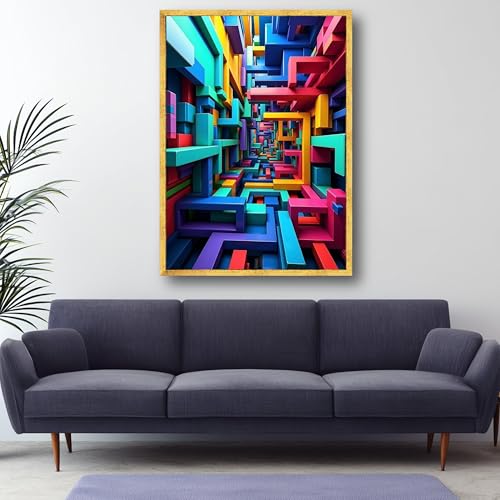 Tableau toile labyrinthe 3D pour dynamiser un mur blanc vide déco salon 60x90cm