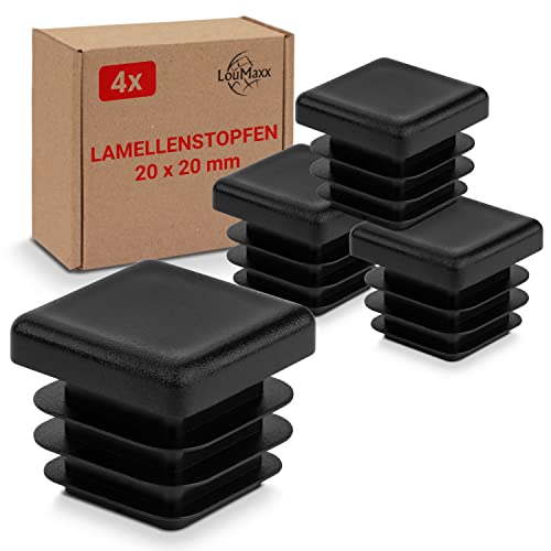 LouMaxx Lamellenstopfen 20 x 20 mm - Rohrabdeckung schwarz Stopfen für Vierkantrohr 20 x 20 mm - Quadratische Rohrstopfen aus robustem Kunststoff - Pfostenkappen als Abdeckkappe LouMaxx Lamellenstopfen 20 x 20 mm - Rohrabdeckung schwarz Stopfen für Vierkantrohr 20 x 20 mm - Quadratische Rohrstopfen aus robustem Kunststoff - Pfostenkappen als Abdeckkappe