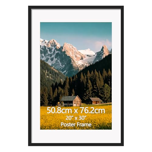 EYMPEU Cadre 50x75 cm Noir en Aluminium pour Affiche et Poster – Dimensions Exactes, avec Passe-Partout 40x60 ou 50x75, Plexiglas Léger, Facile à Accrocher,...