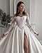 Lace Boho Wedding Dresses for Women Bride Ball Gowns Long Sleeves Off Shoulder Satin Maxi Bridal Gown A-line Formal Dress with Train White Size16