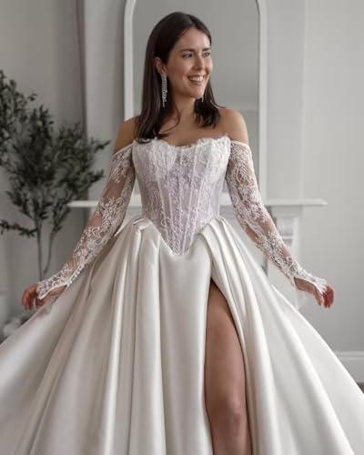 Women's Tulle Lace Wedding Dresses for Bride 2025 Simple A-line Long Beach Boho Wedding Bridal Ball Gown3