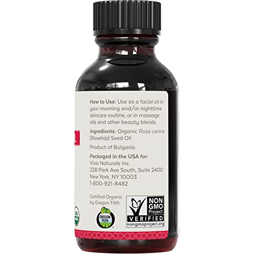 Viva Naturals Organic Rosehip Seed Oil (1 Fl Oz) - 100% Pure, Cold Pressed Moisturizing Rose Hip Oil For Face, Hair, Dry Skin & Nails, Non-Gmo #TOP6