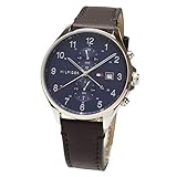 トミーヒルフィガー tommy hilfiger メンズ デュアルタイム GMT 腕時計 1791712 日付 カレンダー ネイビー 防水 軽量 男性用 メンズサイズ アナログ ブラウン レザーベルト 時計 ビジネスウォッチ 仕事用 [並行輸入品]
