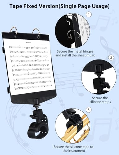 Trumpet Marching Lyre 2 in 1 Adjustable Trumpet & Snare Drum Marching Band Lyre for Marching Band with Flip Folder, Includes 10 Refill Sleeves, for Trumpet, Clarinet, Trombone, Snare Drum - Thumbnail 4