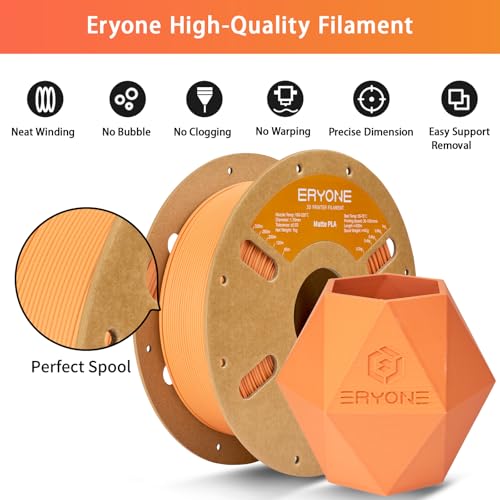Image of ERYONE Matte PLA Filament for 3D Printer, Filament 1.75mm + /- 0.03mm, 1kg (2.2LBS) /Spool, Orange