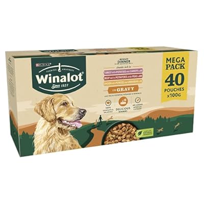 Winalot Sunday Dinner Mixed in Gravy Dog Food, 40x100g (Pack of 1), Cream/Green