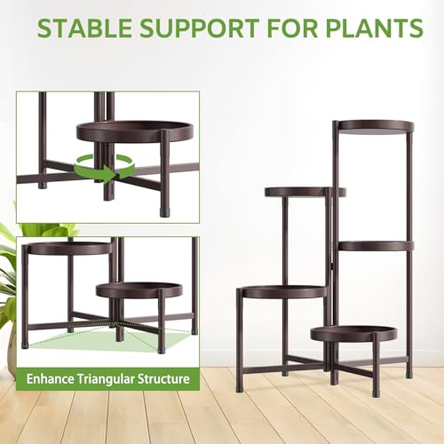 Image of iDavosic.ly 5 Tier Large Plant Stand Indoor, 10 Inch Wide Tall Corner Metal Plant Stands Outdoor for Multiple Plants, Folding Tiered Flower Display Holder Rack Shelf, Violet Bronze